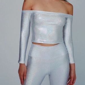 Glittery off-the shoulder crop top